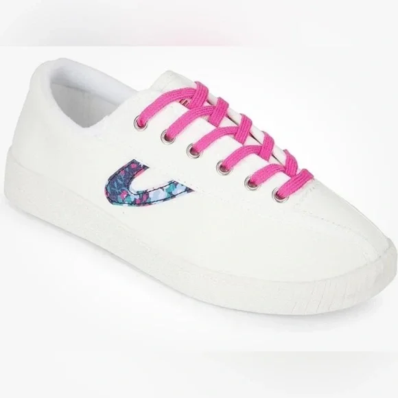 TRETORN Women's Nylite Plus Sneakers, White/Fuchsia/Floral Sz 7 - Picture 1 of 8